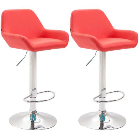Lot de 2 tabourets de bar repose-pieds en forme d'arc en métal chromé assise en PVC rouge 100004023