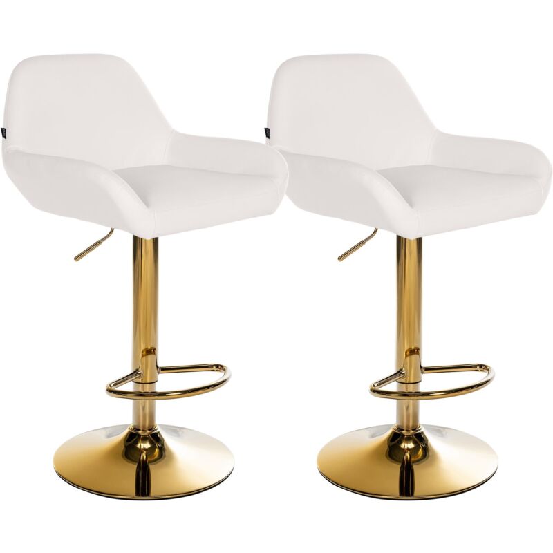 Lot de 2 tabourets de bar repose-pieds en forme d'arc en métal doré assise en pvc blanc TDB10800