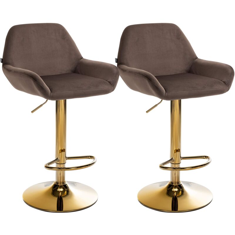 Décoshop26 - Lot de 2 tabourets de bar repose-pieds intégré revêtement velours marron structure en métal doré TDB10736