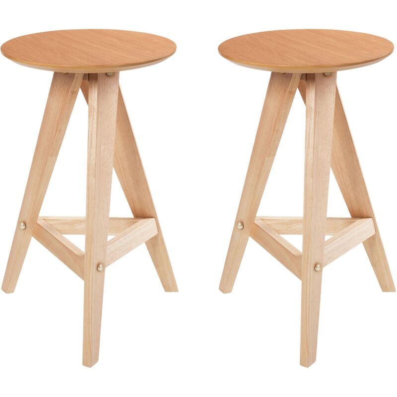 Beliani - Lot de 2 Tabourets de Bar Retro en Bois d'Hévéa Meuble de Salle à Manger Cuisine Marron Clair Aroma