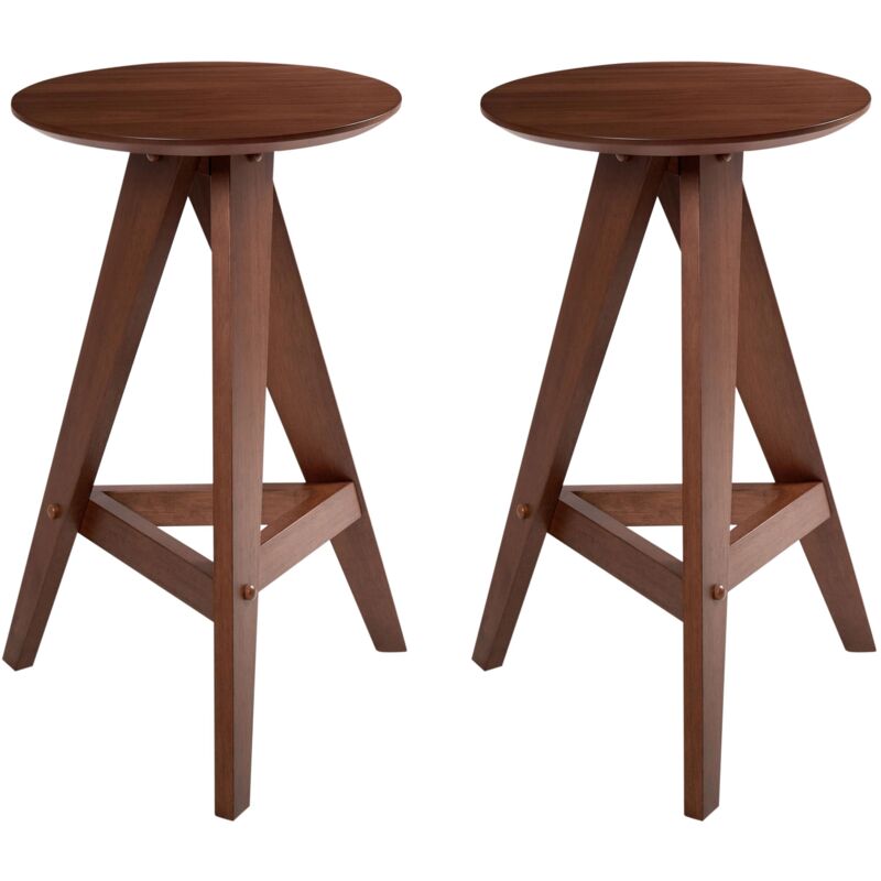 Lot de 2 Tabourets de Bar Retro en Bois d'Hévéa Meuble de Salle à Manger Cuisine Marron Foncé Aroma