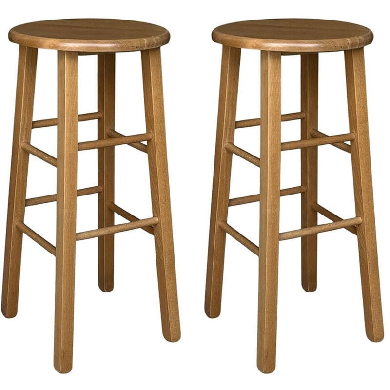 Okaffarefatto - Lot de 2 tabourets de bar ronds h 68 cm noyer clair pieds droits