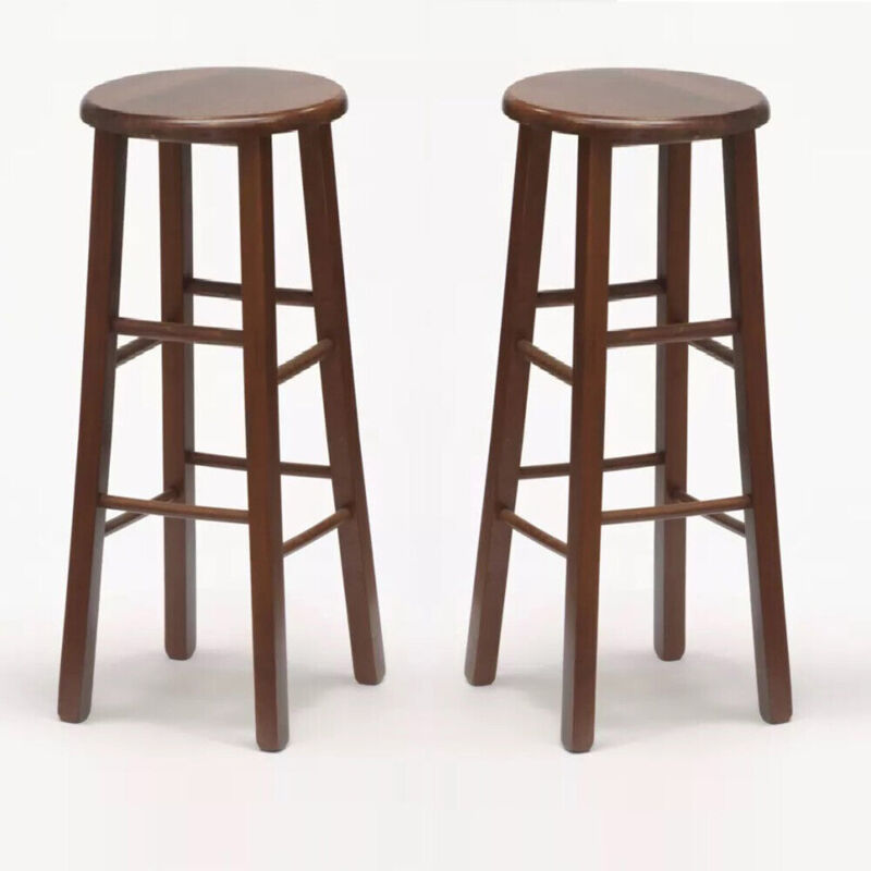 Okaffarefatto - Lot de 2 tabourets de bar ronds h 80 cm en noyer foncé pieds droits