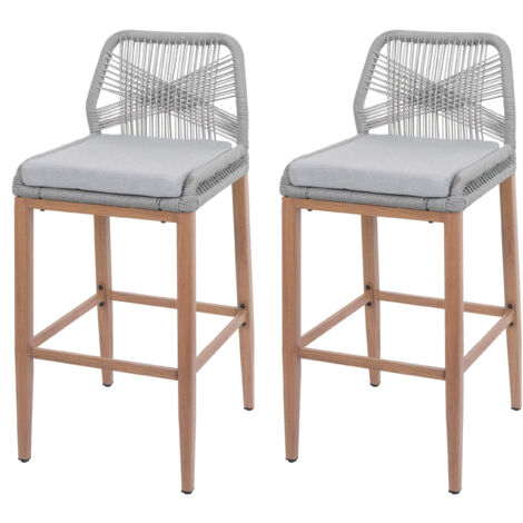 Lot de 2 tabourets de bar Rope HWC-O21, coussins d'assise extérieurs en corde tressée méta