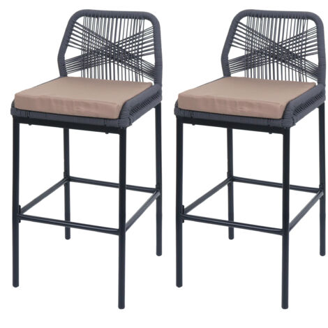 Lot de 2 tabourets de bar Rope HWC-O21, coussins d'extérieur en corde tressée métal - anth