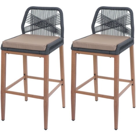 Lot de 2 tabourets de bar Rope HWC-O21, coussins d'extérieur en corde tressée métal aspect