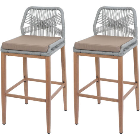 Lot de 2 tabourets de bar Rope HWC-O21, coussins d'extérieur en corde tressée métal aspect