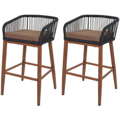Lot de 2 tabourets de bar Rope HWC-O22, coussins d'extérieur en corde tressée métal aspect