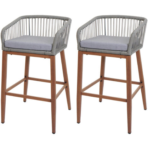 Lot de 2 tabourets de bar Rope HWC-O22, coussins d'extérieur en corde tressée métal aspect