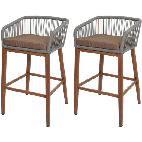 Lot de 2 tabourets de bar Rope HWC-O22, coussins d'extérieur en corde tressée métal aspect