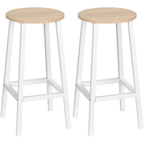 Lot de 2 tabourets de bar SAFREN blanc et bois naturel