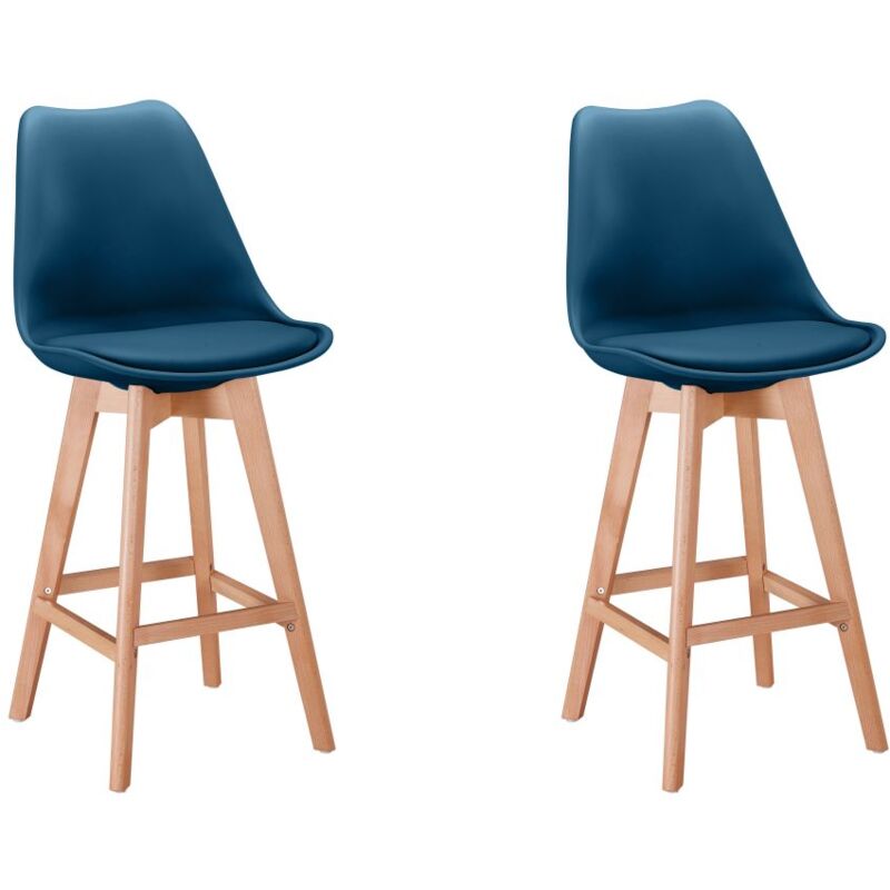 Loungitude - Lot de 2 tabourets de bar scandinave andrea avec pieds bois - Bleu