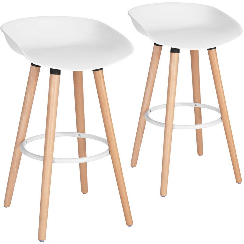 Lot de 2 tabourets de bar scandinave siège polypropylene avec repose-pieds hauteur d'assise 68cm - Urban Meuble