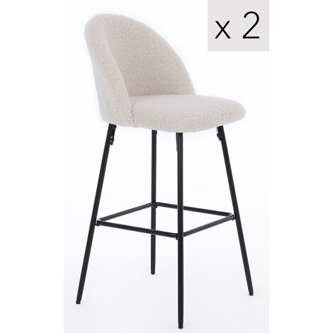 Nordlys – Lot de 2 tabourets de bar scandinaves – Assise en bouclette ergonomique – Hauteur 70 cm – Acier époxy noir – Tissu certifié OEKO-TEX