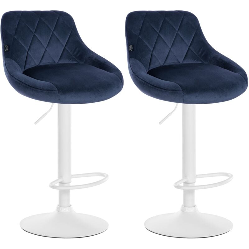 Décoshop26 - Lot de 2 tabourets de bar siège pivotant sur 360° en tissu bleu et métal blanc 100004270