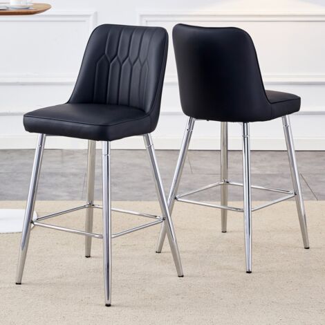 Lot de 2 tabourets de bar , similicuir noir, métal argenté, repose-pieds, plusieurs coloris pour bar à domicile 42x45x100cm