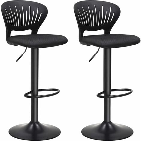 Lot de 2 tabourets de bar SONGMICS - Hauteur réglable - Assise rembourrée - Dossier en Forme de Couronne - Tissu Respirant - Pivotant - Pour Cuisine, Bar - Noir