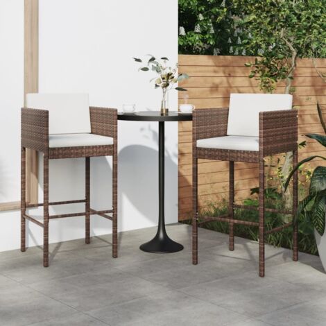 Lot de 2 Tabourets de bar Style Contemporain  Chaises de bar avec coussins Marron Résine tressée 93016
