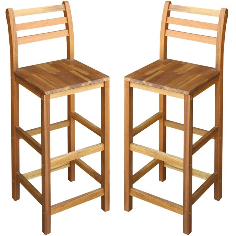 Lot de 2 Tabourets de bar Style Contemporain Chaises de bar Bois d'acacia solide 57780