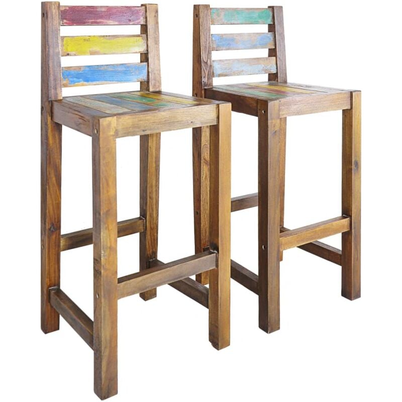 Lot de 2 Tabourets de bar Style Contemporain Chaises de bar Bois massif de récupération 96768