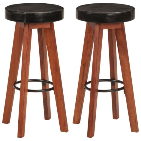 Lot de 2 Tabourets de bar Style Contemporain  Chaises de bar Cuir véritable et bois d'acacia solide 98615