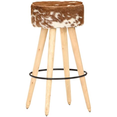 Lot de 2 Tabourets de bar Style Contemporain Chaises de bar Marron Cuir véritable et bois de manguier 57464