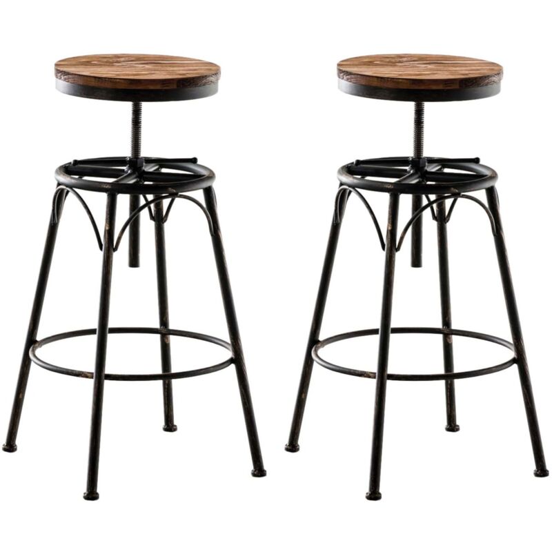 Décoshop26 - Lot de 2 tabourets de bar style industriel contemporain hauteur réglable en métal bronze et assise en bois clair 100004018