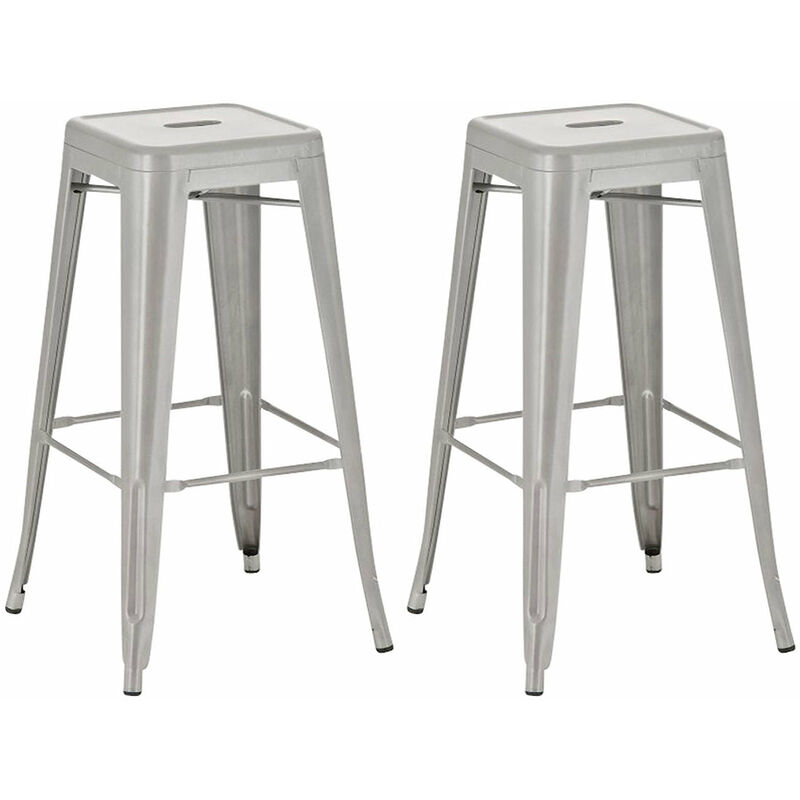 Décoshop26 - Lot de 2 tabourets de bar style industriel en métal avec repose-pieds gris TDB10118