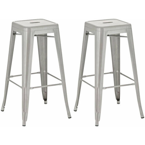 Lot de 2 tabourets de bar style industriel en métal avec repose-pieds gris TDB10118
