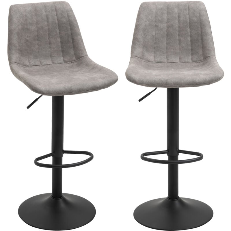 Homcom - Lot de 2 tabourets de bar style vintage hauteur réglable pivotant repose-pied gris