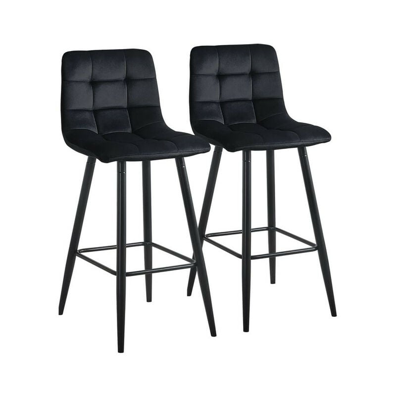 Clipop - Lot de 2 Tabourets de Bar, Tabouret de bar en velvet, Tabouret de bar avec dossier et pouf, Hauteur de l'assise 65 cm, Noir