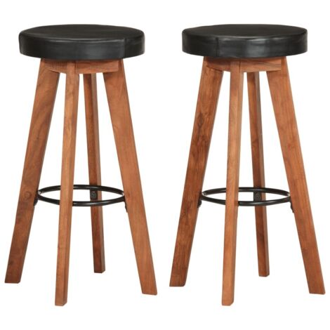 Lot de 2 Tabourets de bar Tabouret Haut Chaise de Bar Siège de Cuisine Cuir véritable et bois d'acacia solide HBTD124171