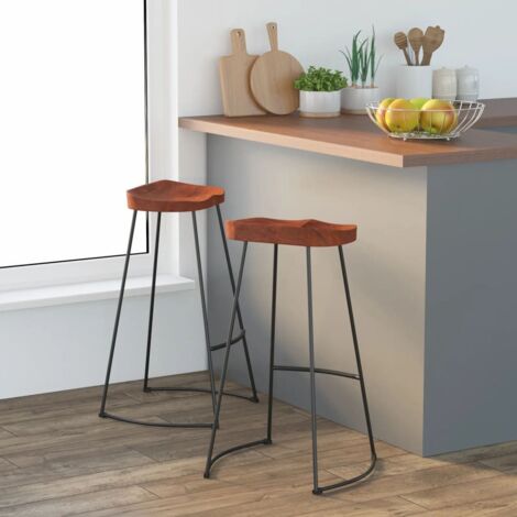 Lot de 2 Tabourets de bar Tabouret Haut Chaise de Bar Siège de Cuisine Gavin 50x40x78cm bois massif manguier HBTD844104