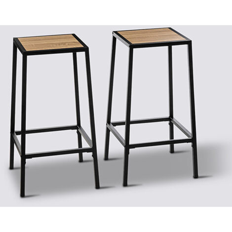 Lot de 2 tabourets de bar, tabouret hauts en bois coloris naturel et fer noir - longueur 32 x Profondeur 32 x Hauteur 71,50 cm -PEGANE-