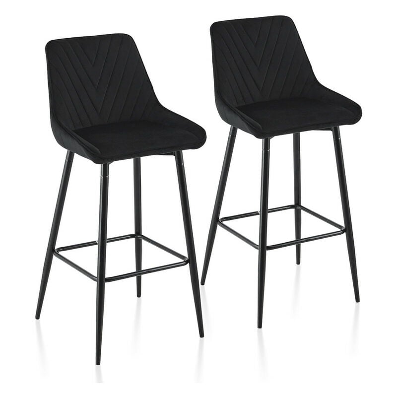 Clipop - Lot de 2 tabourets de bar rembourrés en velours avec dossier et pieds en métal,Noir