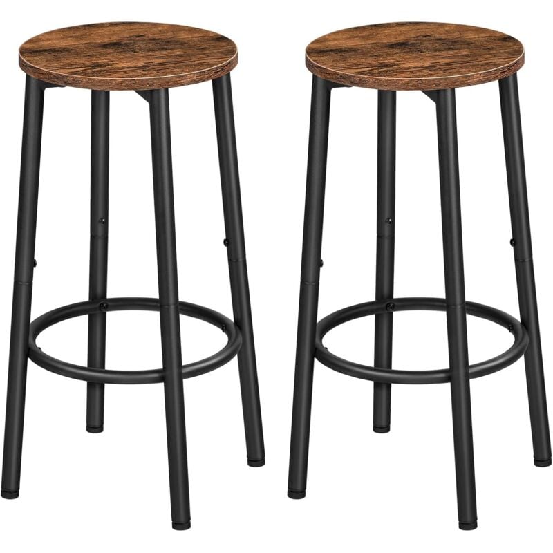Lot de 2 Tabourets de Bar, Tabourets de Cuisine avec Repose-Pieds, Chaises Hautes, Cadre en Métal Robuste, pour Restaurants, Cuisines, Bars et