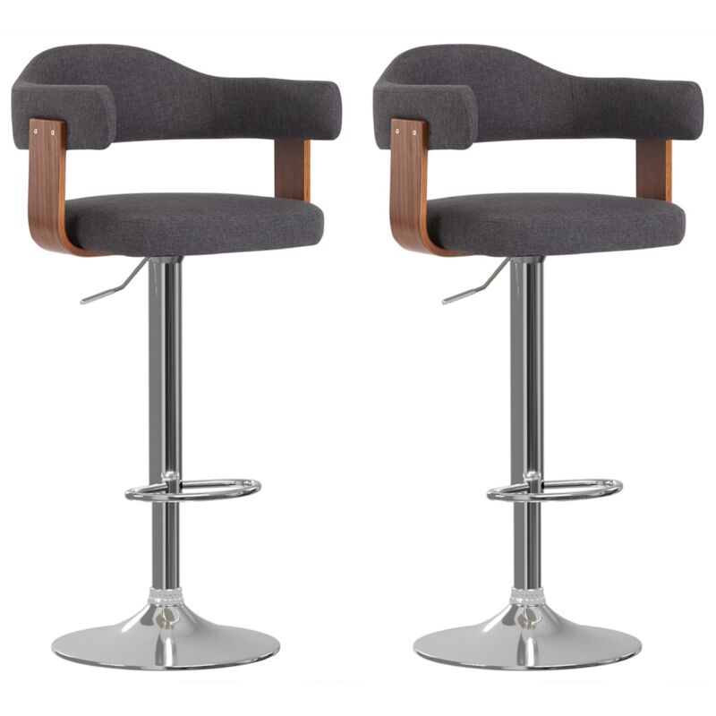 Lot de 2 Tabourets de bar, Tabourets hauts, Tabourets de cuisine gris foncé bois courbé et tissu pwfn24204 DESIGN IN