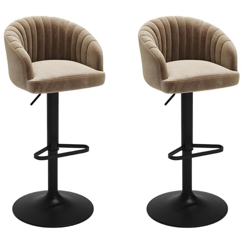 Vente-unique - Lot de 2 tabourets de bar en velours et métal - Hauteur réglable - Beige - doraliz