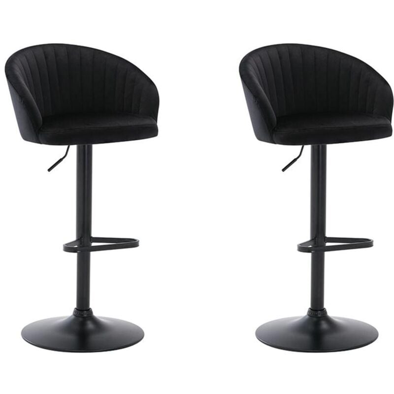 Lot de 2 tabourets de bar en velours et métal - Hauteur réglable - Noir - DORALIZ
