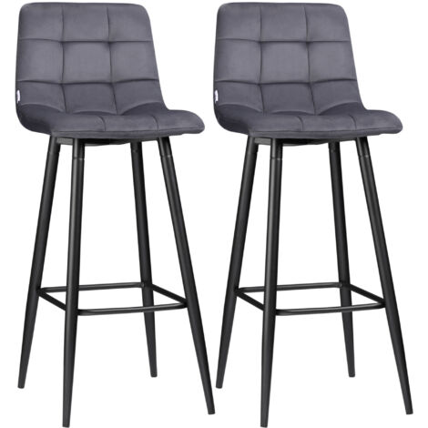Lot de 2 tabourets de bar velours gris, design moderne cuisine, pieds acier antidérapants, charge 120 kg confort ergonomique