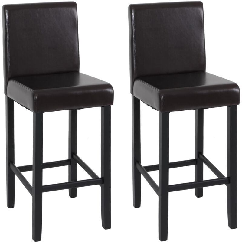 HHG - Lot de 2 tabourets de bar Vicenza, cuir, marron/pieds foncés