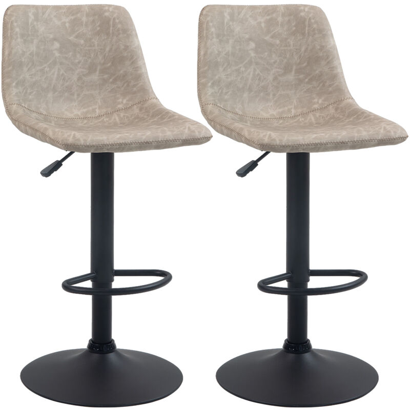 Homcom - Lot de 2 tabourets de bar Vintage hauteur réglable pivotant avec repose-pied pu avec surpiqûres beige