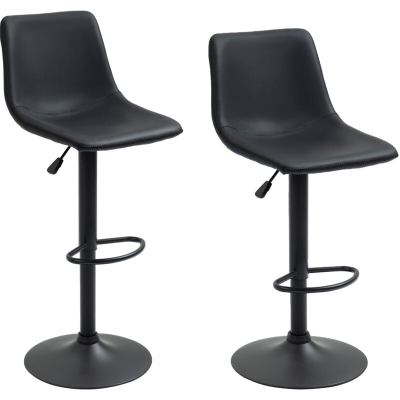 Homcom - Lot de 2 tabourets de bar Vintage hauteur réglable pivotant avec repose-pied pu avec surpiqûres gris foncé