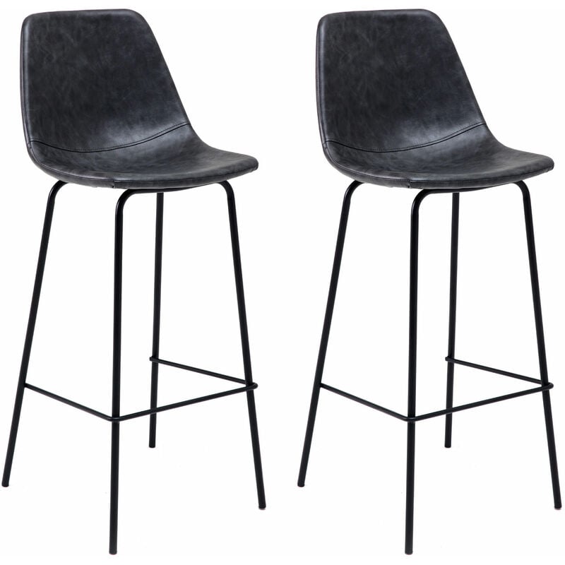 Happy Garden - Lot de 2 tabourets de bar vintage lucien gris foncé - Hauteur d'assise 75cm