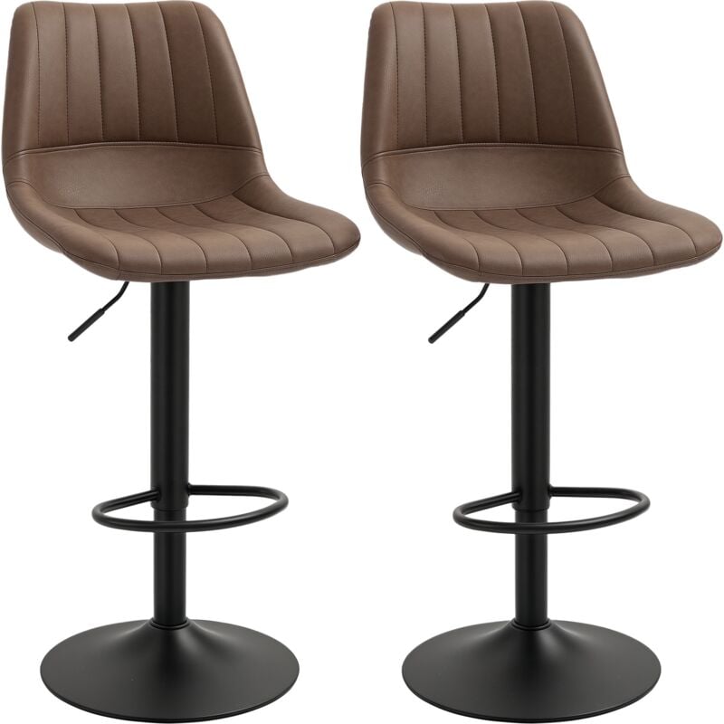 Homcom - Lot de 2 tabourets de bar Vintage pivotant réglable - repose-pied - revêtement synthétique marron