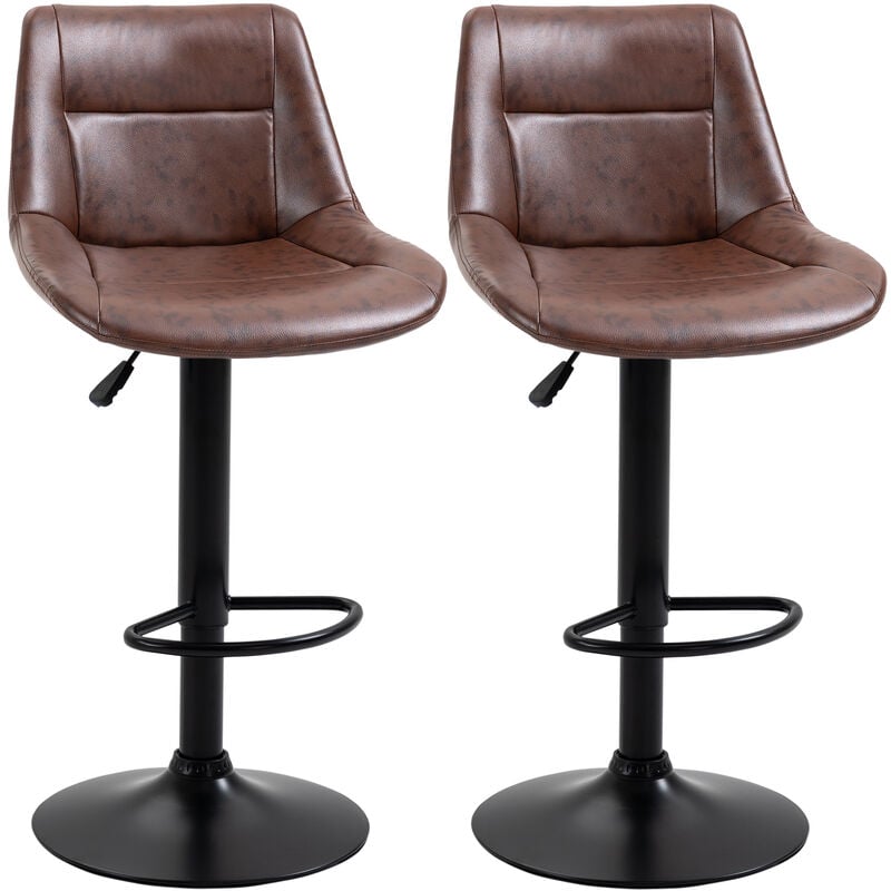 Homcom - Lot de 2 tabourets de bar Vintage réglable pivotant avec repose-pied revêtement synthétique marron effet vieilli