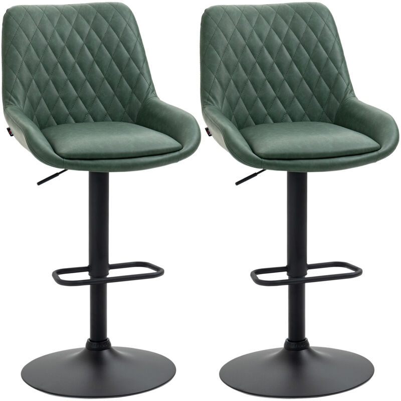 Homcom - Lot de 2 tabourets de bar Vintage pivotant réglable dossier capitonné - repose-pied - revêtement synthétique vert