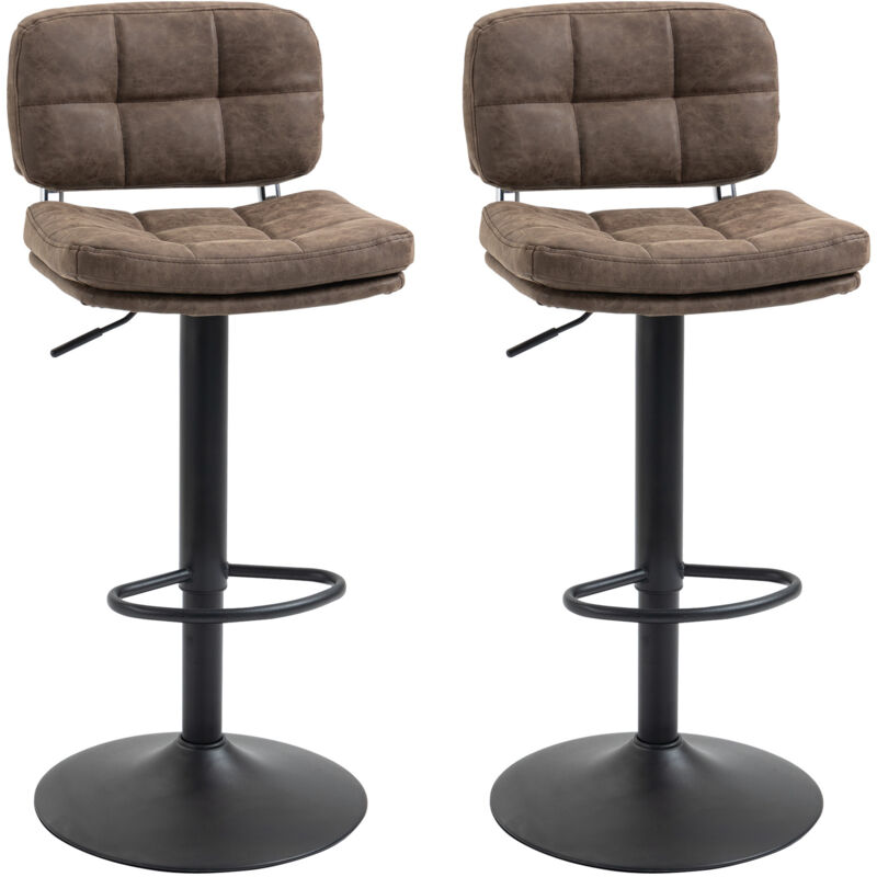 Lot de 2 tabourets de bar Vintage capitonné - pivotant, réglable - repose-pied - revêtement synthétique marron effet vieilli