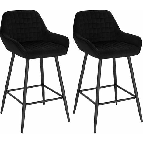 Lot de 2 Tabourets de bar WOLTU, Chaise de Bar avec Accoudoirs, Design Chaise Haute pour Bar, Siège en Velours, Cadre en métal, Noir