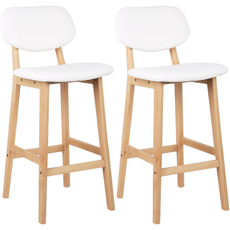 Lot de 2 Tabourets de Bar WOLTU - Tabouret de Cuisine en Cuir Artificiel et Bois - Blanc